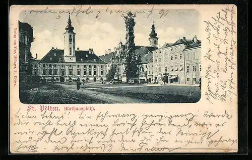 AK St. Pölten, Rathausplatz mit Säulendenkmal