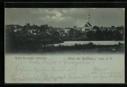 AK Kirchberg, Blick vom Ufer zur Kirche im Ort