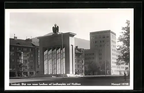 AK Innsbruck, Landhausplatz und Hochhaus, vom neuen Landhaus gesehen