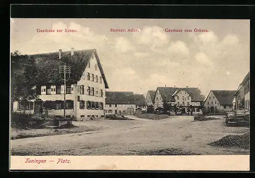 AK Tuningen, Platz, Gasthaus zur Krone, -zum Ochsen und Restaurant Adler