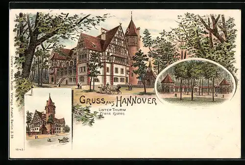 Lithographie Hannover, Lister Thurm aus verschiedenen Perspektiven