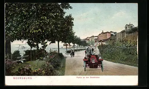 AK Meersburg, Partie an der Seestrasse, AUtomobilfahrt