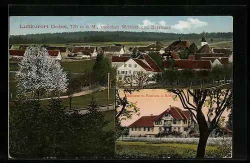 AK Dobel, Ortsansicht mit Umgebung, Gasthaus und Pension z. Rössle