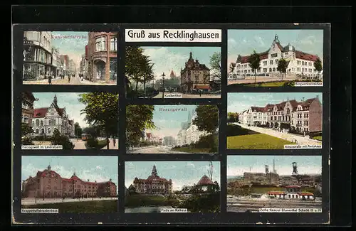 AK Recklinghausen, Zeche General Blumenthal Schacht III u. IV, Bergwerksdirektion, Knappschaftskrankenhaus