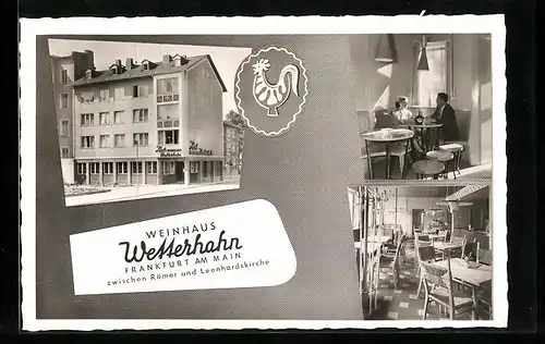 AK Frankfurt a. M., Weinhaus Wetterhahn, Alte Mainzergasse 15, Innenansichten