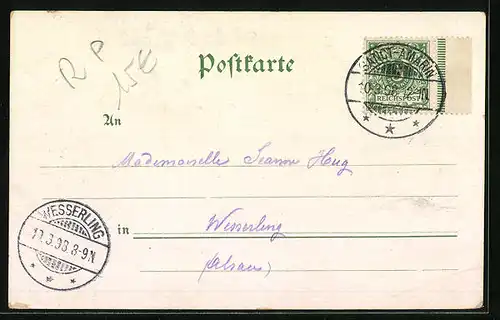 Lithographie Trier, Denkmal Wilhelm I., Moselbrücke, Totalansicht