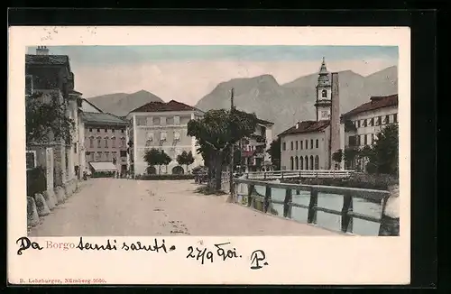 AK Borgo, Strassenpartie mit Brücke