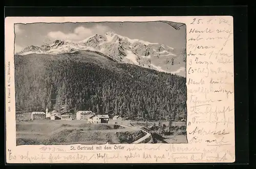 AK St. Gertraud, Ortsansicht mit dem Ortler