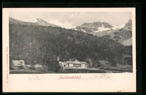 AK Sulden, Bergpanorama mit Suldenhotel