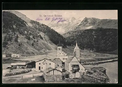 AK St. Gertraud-Sulden, Ortsansicht aus der Vogelschau