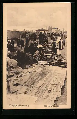 AK Skopje / Ueskueb, Am Markttage, Teppichhändler