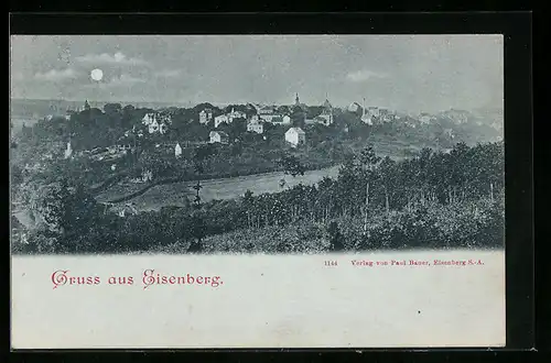 Mondschein-AK Eisenberg, Panorama des Ortes