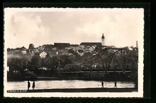 AK Landau a. d. Isar, Flusspartie mit Brücke