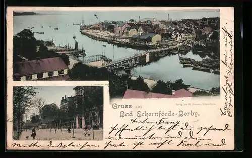 AK Bad Eckernförde-Borby, Ansicht vom Hafen und Hotel Marien