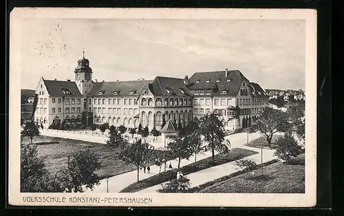 AK Konstanz-Petershausen, Strassenpartie an der Volksschule