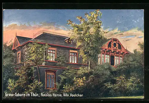 Künstler-AK Gross-Tabarz, Pension Hanna, Villa Voelcker