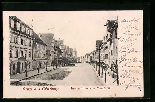 AK Günzburg, Hauptstrasse mit Marktplatz
