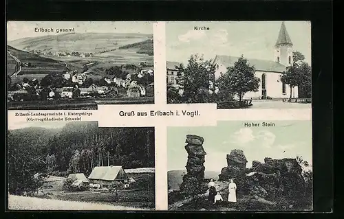 AK Erlbach i. V., Kirche, Hoher Stein, Gesamtansicht