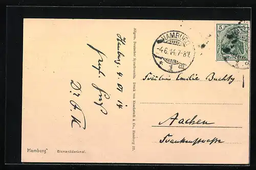AK Hamburg-St.Pauli, Hauptversammlung d. Allg. Deutschen Sprachvereins am Bismarckdenkmal, 1914
