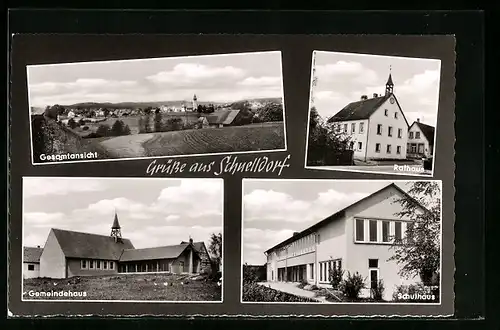 AK Schnelldorf, Gesamtansicht mit Gemeindehaus, Rathaus und Schule