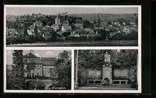 AK Obbach /Mainfranken, Teilansicht, Erholungsheim, Kriegerdenkmal