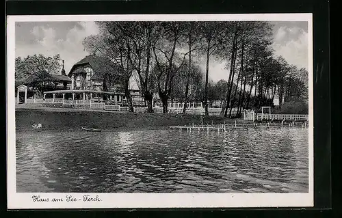 AK Ferch, Gaststätte Haus am See A. Jacobi, vom Wasser gesehen