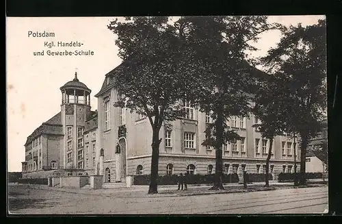 AK Potsdam, Kgl. Handels- und Gewerbe-Schule mit Strasse