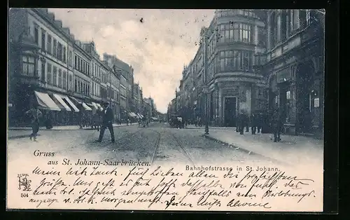 AK St. Johann-Saarbrücken, Bahnhofstrasse mit Passanten