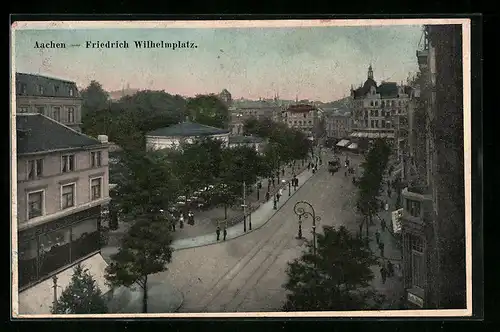 AK Aachen, Platzpartie mit Strassenbahn