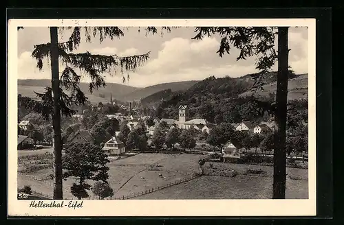 AK Hellenthal / Eifel, Ortspanorama vom Berg aus gesehen