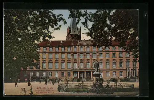 AK Erbach i. O., Schloss mit Denkmal des Grafen Franz