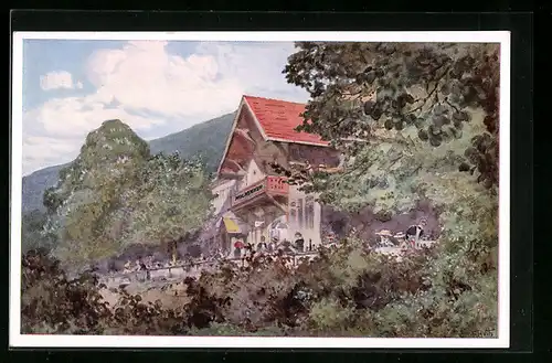 Künstler-AK Heidelberg, Cafe-Restaurant Molkenkur