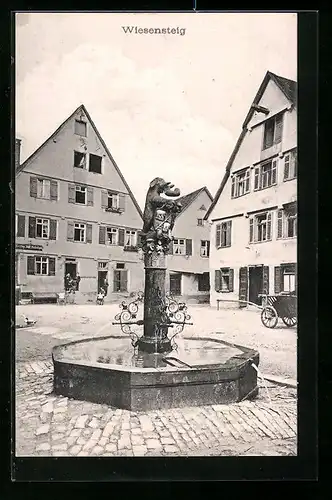 AK Wiesensteig, Ortspartie am Brunnen