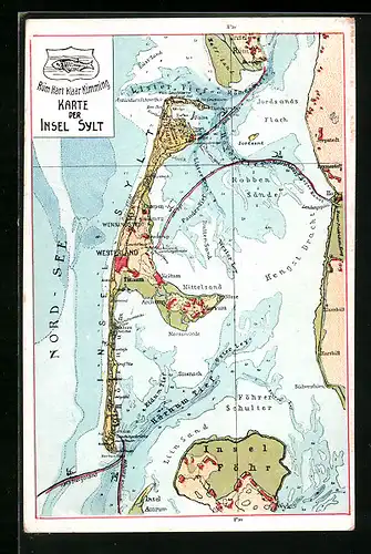 AK Sylt, Landkarte der Insel mit Westerland und Nordsee