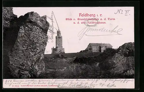 AK Feldberg i. T., Blick von Brunhildisfelsen a. d. Turm u. d. Feldberghaus