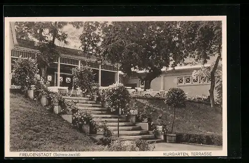 AK Freudenstadt (Schwarzwald), Kurgarten, Terasse