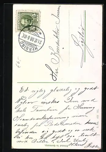 AK Liegendes Schwein auf einem Baumstamm, Glücksklee