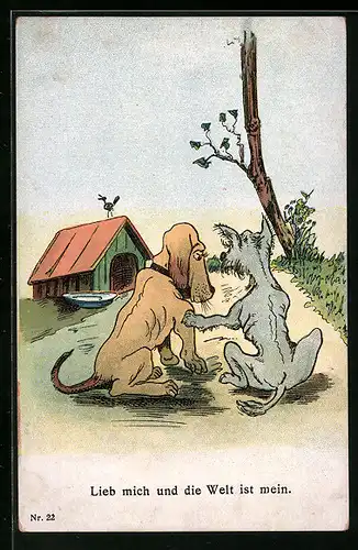 AK Lieb mich..., Zwei Hunde auf der Landstrasse