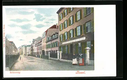 AK Basel, Strassenpartie vom Erlenweg, Restaurant Fritz Beracr