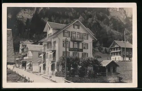 AK Seelisberg, Pension Tell mit Strasse und Umgebung