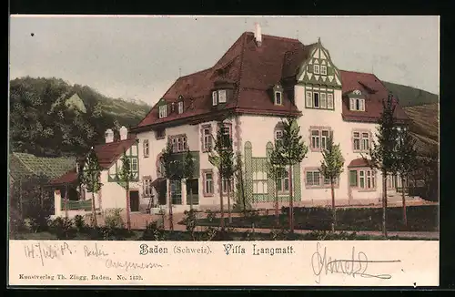 AK Baden, Villa Langmatt mit Allee-Anlage