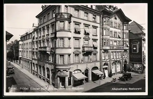 AK Basel, Ansicht des Hotel Basler Hof mit modernem Neubau