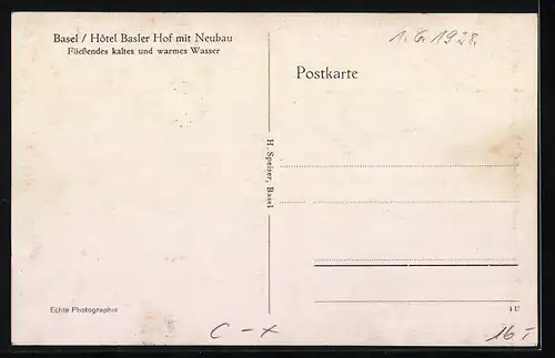 AK Basel, Ansicht des Hotel Basler Hof mit modernem Neubau