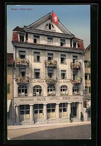 AK Baden, Hotel Eden Guye, Strassenansicht aus der Vogelschau