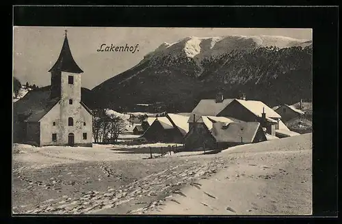 AK Lackenhof, Ortspartie mit Kirche im Winter