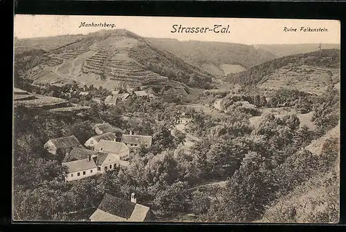 AK Strass im Strassertal, Panorama mit Manhartsberg und Ruine Falkenstein