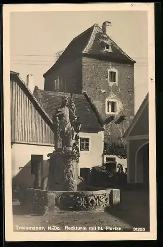 AK Traismauer, Reckturm mit hl. Florian