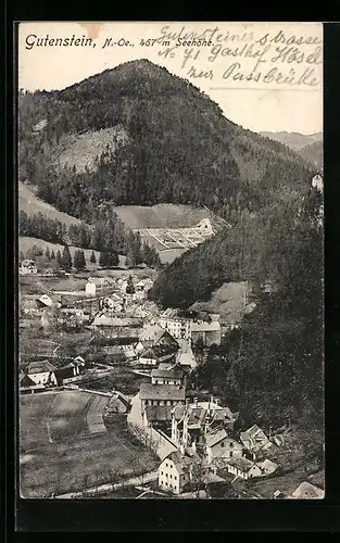 AK Gutenstein /N.-Oe., Teilansicht mit Bergen