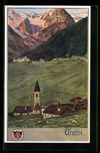 AK Deutscher Schulverein Nr. 516: Trafoi, Ortspartie im Tal gegen Berge