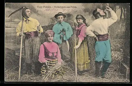 AK polnische Volkstypen bei der Feldarbeit